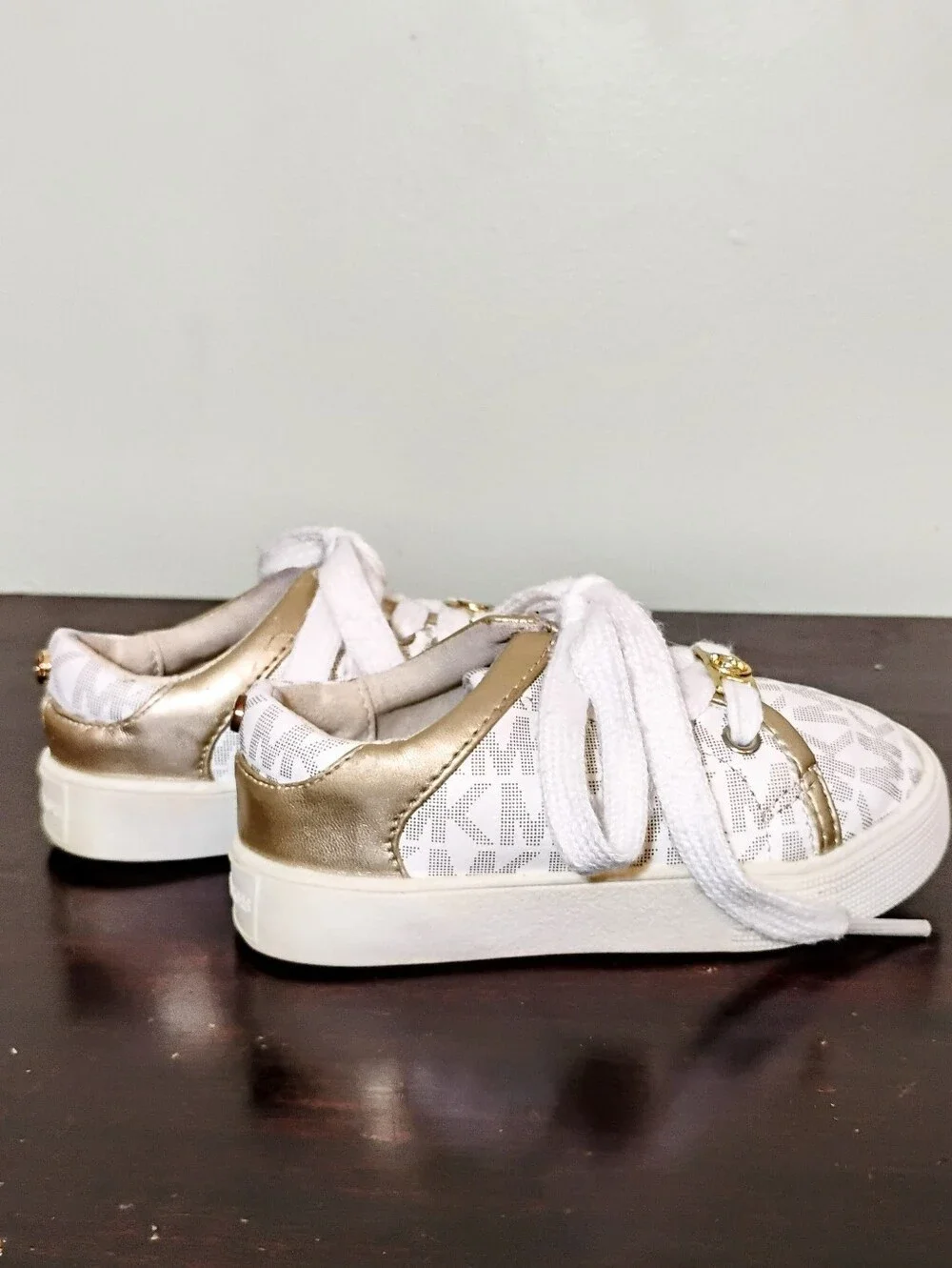 Michael Kors Baby Girls Jem Rally Gold & White Sneakers - Size 6 Baby Girl